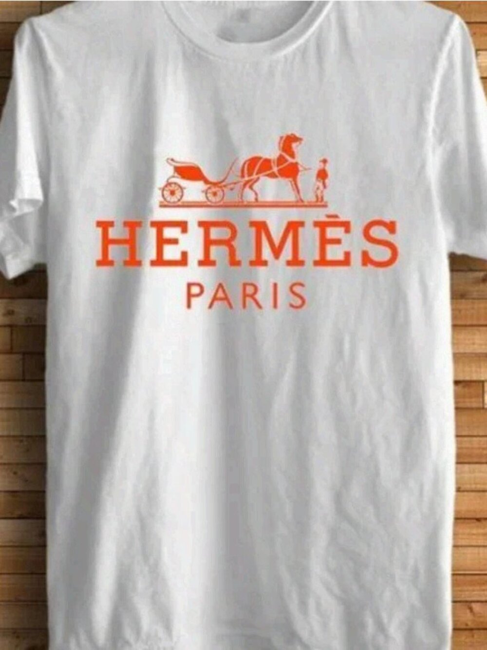 NWT Hermes Paris White Orange Horse Carriage Logo Graphic T-Shirt